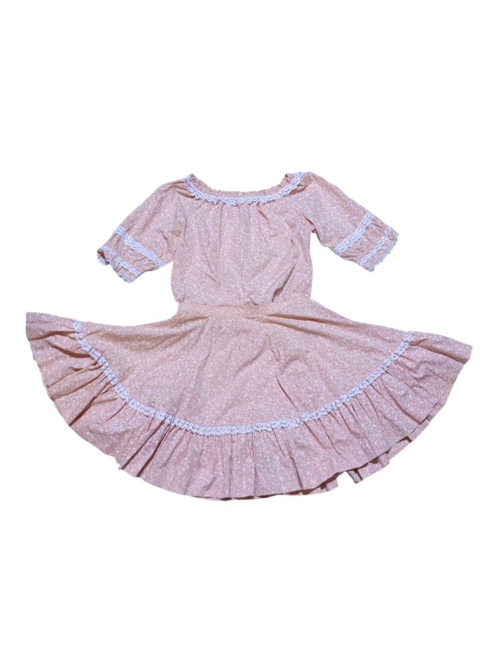 VTG Circle Skirt Peasant Top Set Square Dance Rockabilly Western Country Peach